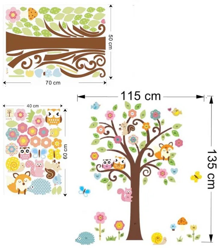 Veselá Stena Samolepka na stenu na stenu Strom so zvieratkami