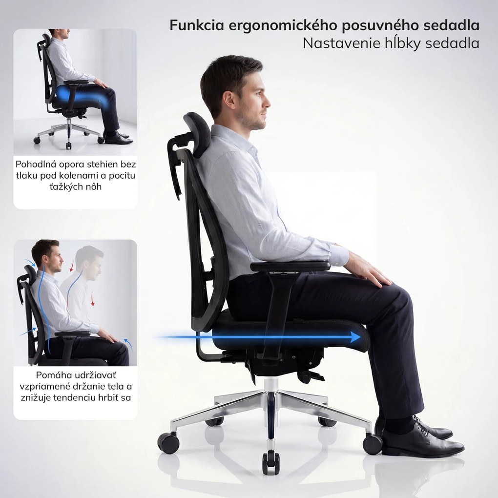 Ergonomická otočná kancelárska stolička so sieťovaným operadlom, čierna: VECTOR