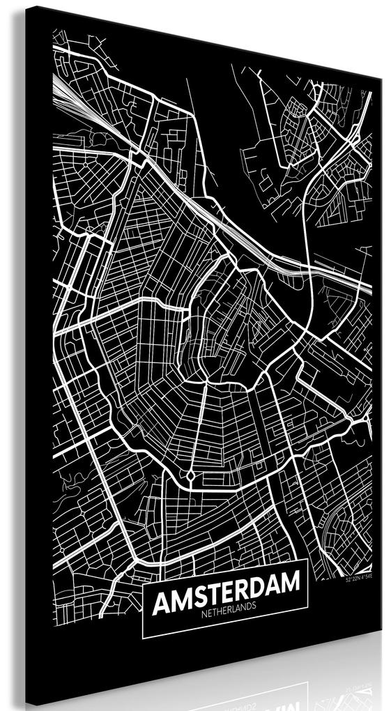 Artgeist Obraz - Dark Map of Amsterdam (1 Part) Vertical Veľkosť: 20x30, Verzia: Premium Print