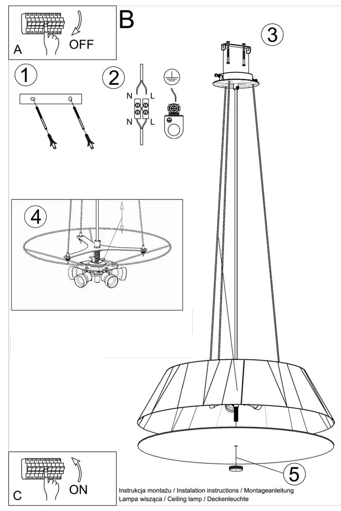 Závesné svietidlo Vega, 1x čierne textilné tienidlo, (biele sklo), (fi 60 cm)