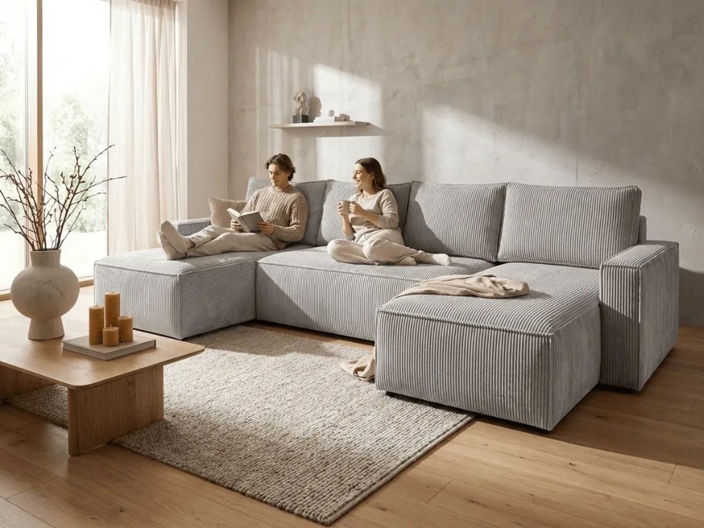 Svetlá sivá sedacia súprava do U SMART COSARO 295x140 cm