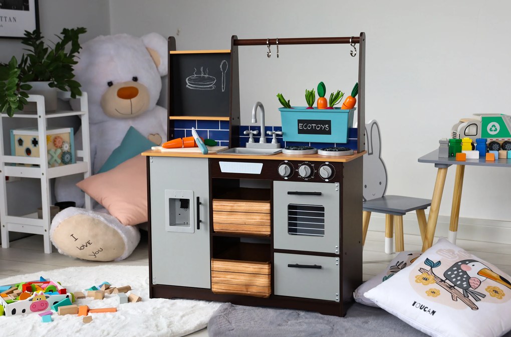 Veľká drevená kuchynka pre deti s doplnkami, ECOTOYS