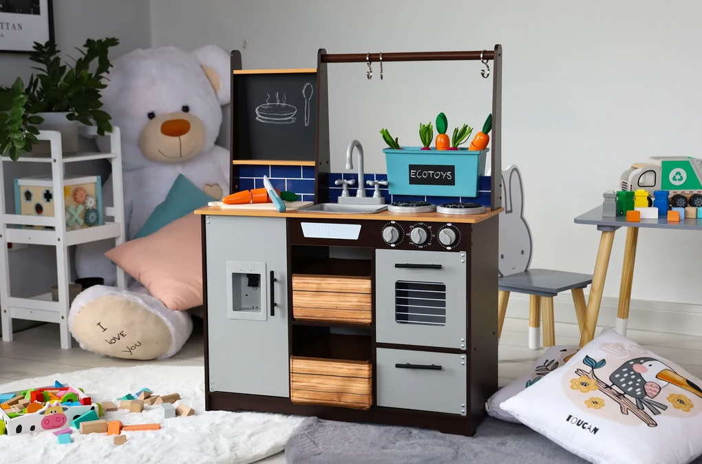 Veľká drevená kuchynka pre deti s doplnkami, ECOTOYS