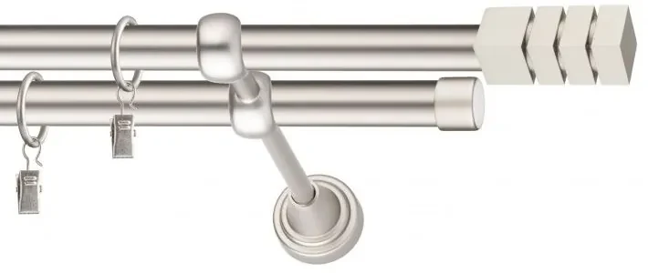 Dekorstudio Chrómová matná dvojradová garniža NORDIC 19mm Dĺžka: 460cm, Typ uchytenia: Držiak dvojitý modern, Typ príslušenstva: Krúžky tiché so štipcami