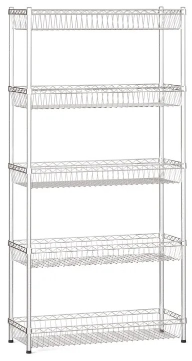 Drôtený regál s košovými policami, 1800 x 900 x 350 mm, 5 políc