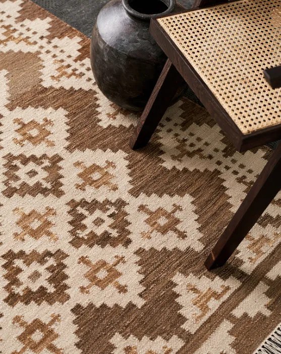 Diamond Carpets India, Ručne viazaný kusový koberec M. Kelim DE 2262 Brown Mix, 140x200, hnedá, chodba / predsieň