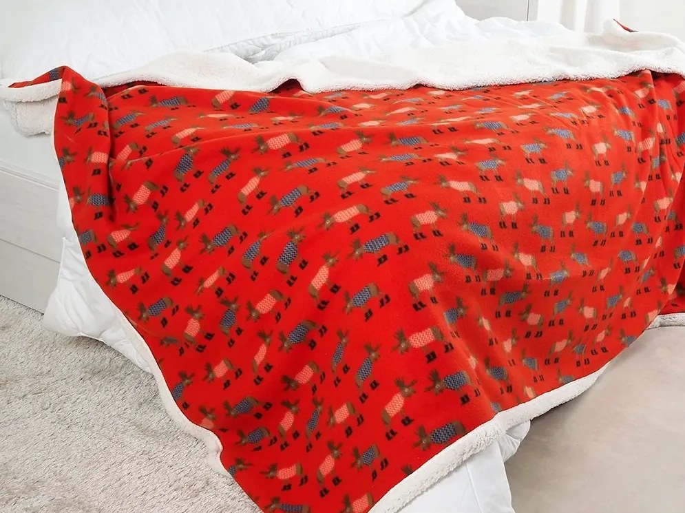 Baránková deka z mikroplyšu BUFFALO DEER červená Rozmer: 150 x 200 cm