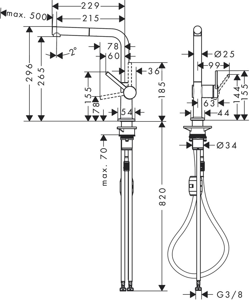 Hansgrohe M54, drezová batéria Talis s výsuvnou koncovkou, chrómová, HAN-72808000