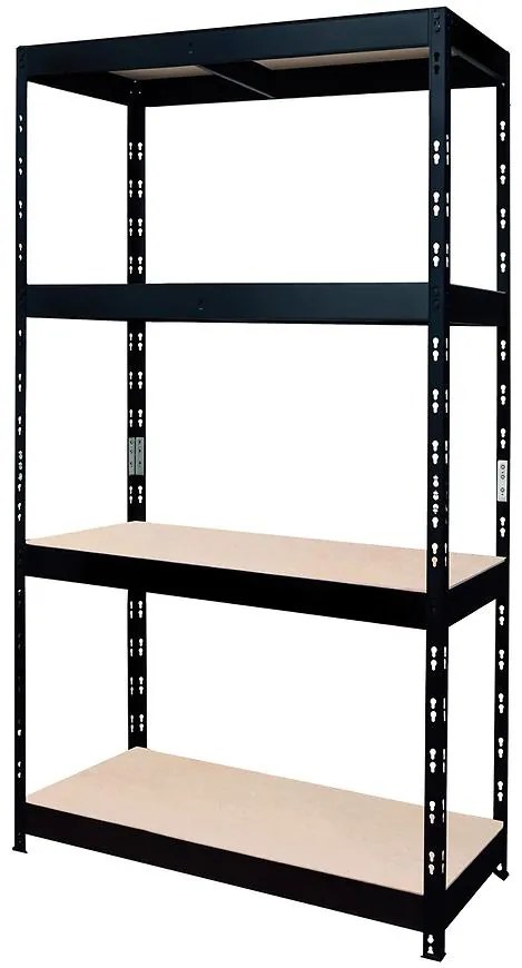 Skladový kovový regál nitovaný čierny 180x90x45 cm - 4 políc/200 kg