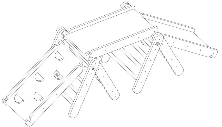 Sivý/v prírodnej farbe pikler trojuholník z borovicového dreva 265x61x60 cm Montessori – Meowbaby