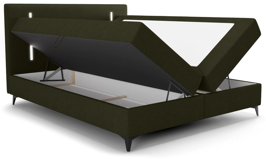Manželská posteľ 140 cm Ortega Bonell (olivová zelená) (s roštom, s úl. priestorom) (s LED osvetlením). Vlastná spoľahlivá doprava až k Vám domov. 1082616