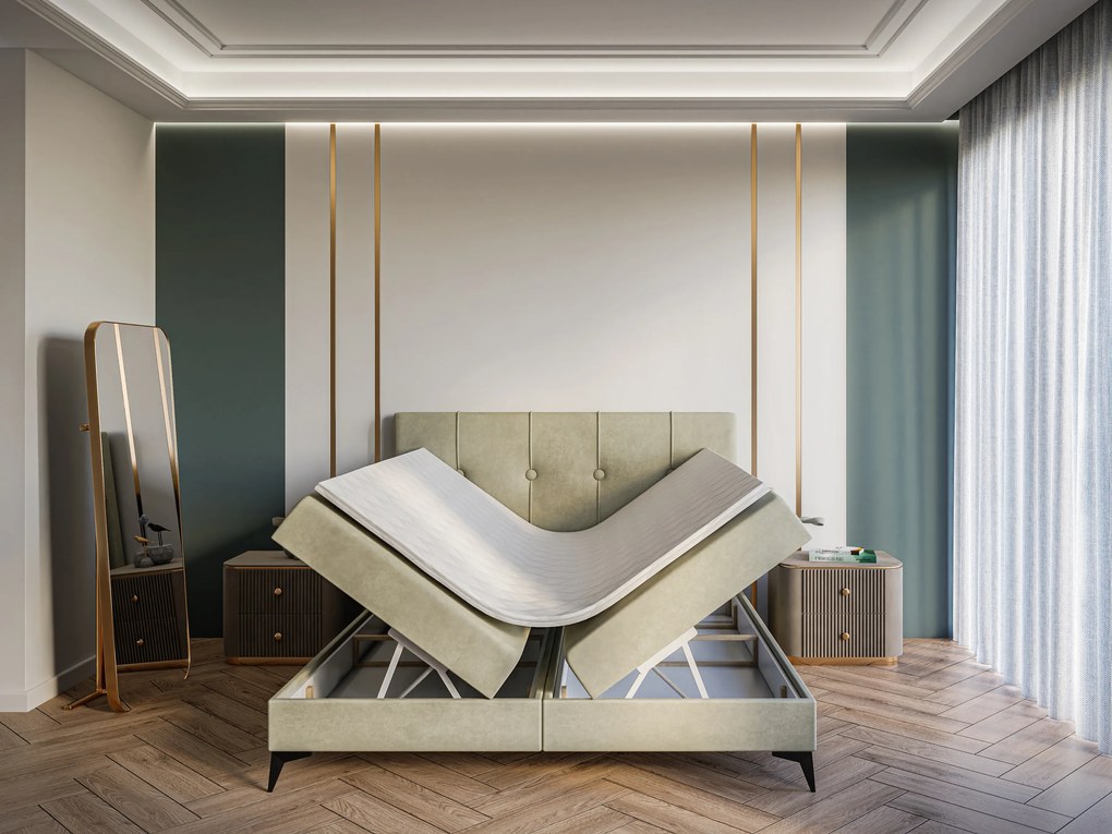 Manželská posteľ Boxspring 200 cm Roseann (svetlobéžová) (s matracom a úl. priestorom). Vlastná spoľahlivá doprava až k Vám domov. 1054612