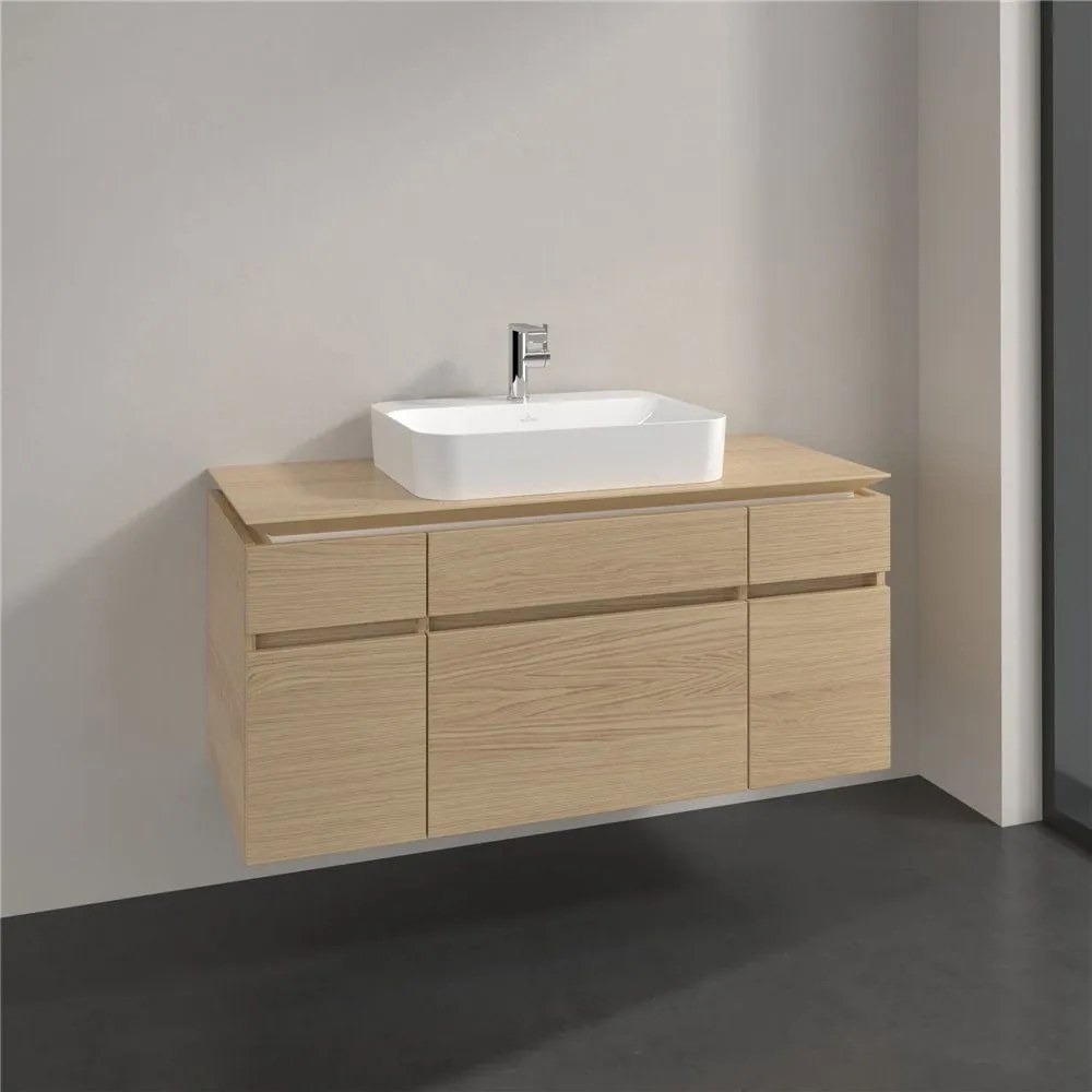 VILLEROY &amp; BOCH Legato závesná skrinka pod umývadlo na dosku (umývadlo v strede), 5 zásuviek, 1200 x 500 x 550 mm, Nordic Oak, B75800VJ