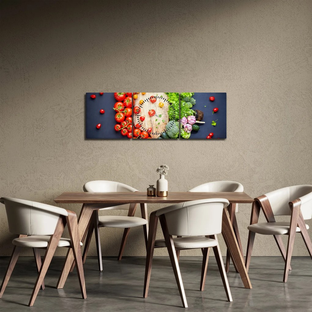Obraz - Stôl plný zeleniny (s hodinami) (90x30 cm)