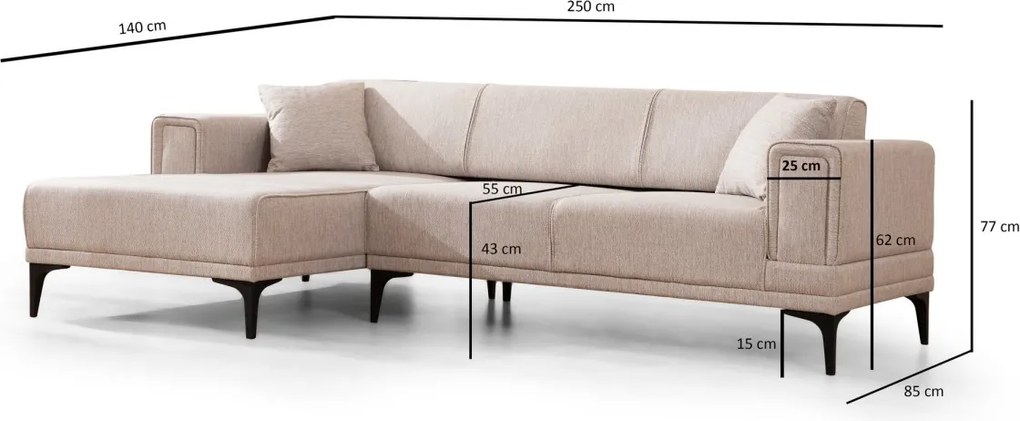 Rohová sedacia súprava Horizon 250 cm svetlohnedá ľavá