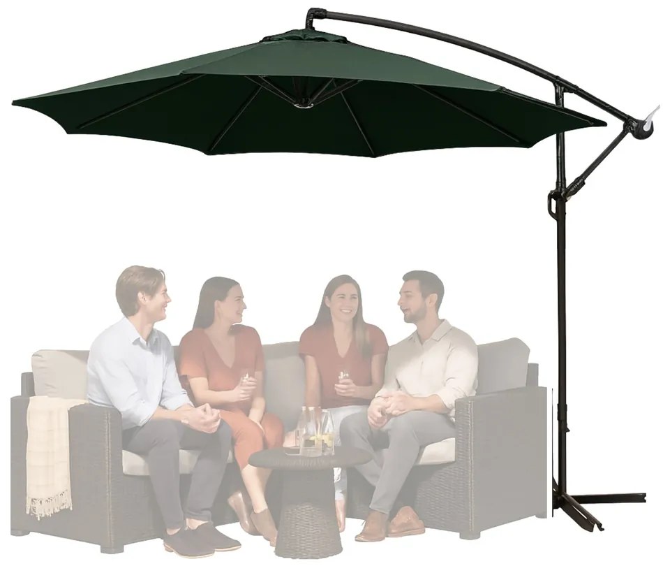 LEAN Bočný záhradný slnečník s nastaviteľným sklonom – 350 x 250 cm, zelený