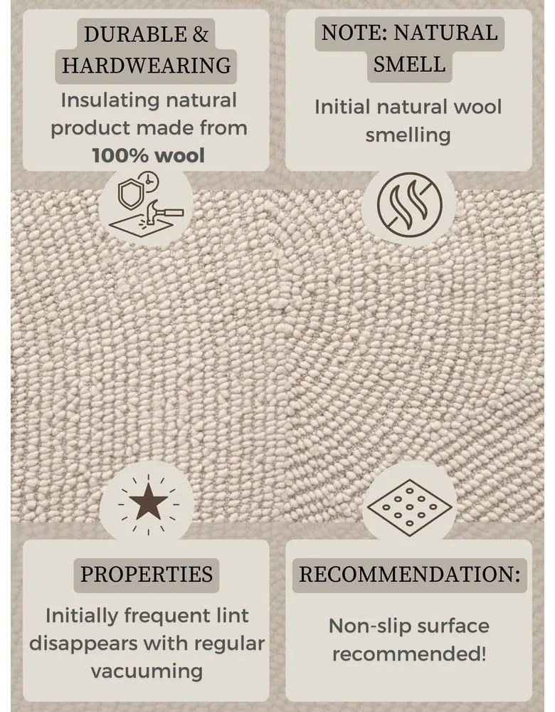 Ručne tkaný vlnený behúň vo svetlo prírodnej farbe 80x200 cm Eleni Natural White – Hanse Home