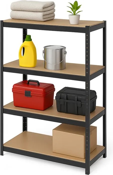 Akcia 10x Regál 150x70x30 cm lakovaný 4-policový, nosnosť 700 kg - čierny