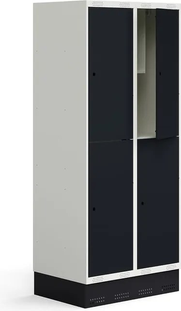 Šatňová skrinka ROZ, 2 sekcie, 4 dvere, so soklom, 1890x800x550 mm, antracit