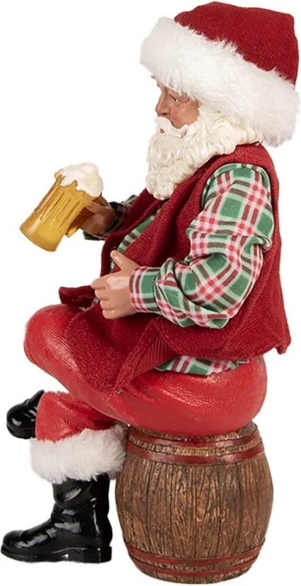 Červená vianočná dekorácia figúrka Santa Claus s pivom - 13*13*24 cm