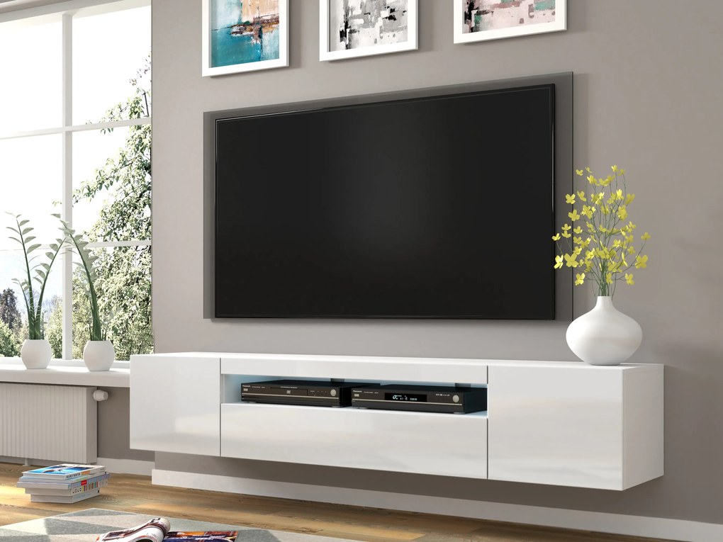 TV stolík/skrinka Aurora 200 (biely lesk). Akcia -21%. Vlastná spoľahlivá doprava až k Vám domov. 1057709