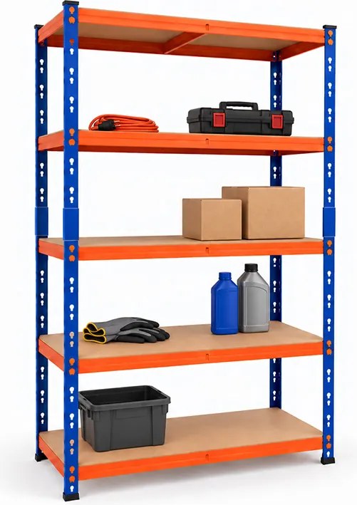 Regál 180x120x40 cm lakovaný 5-policový, nosnosť 1000 kg - modro-oranžový