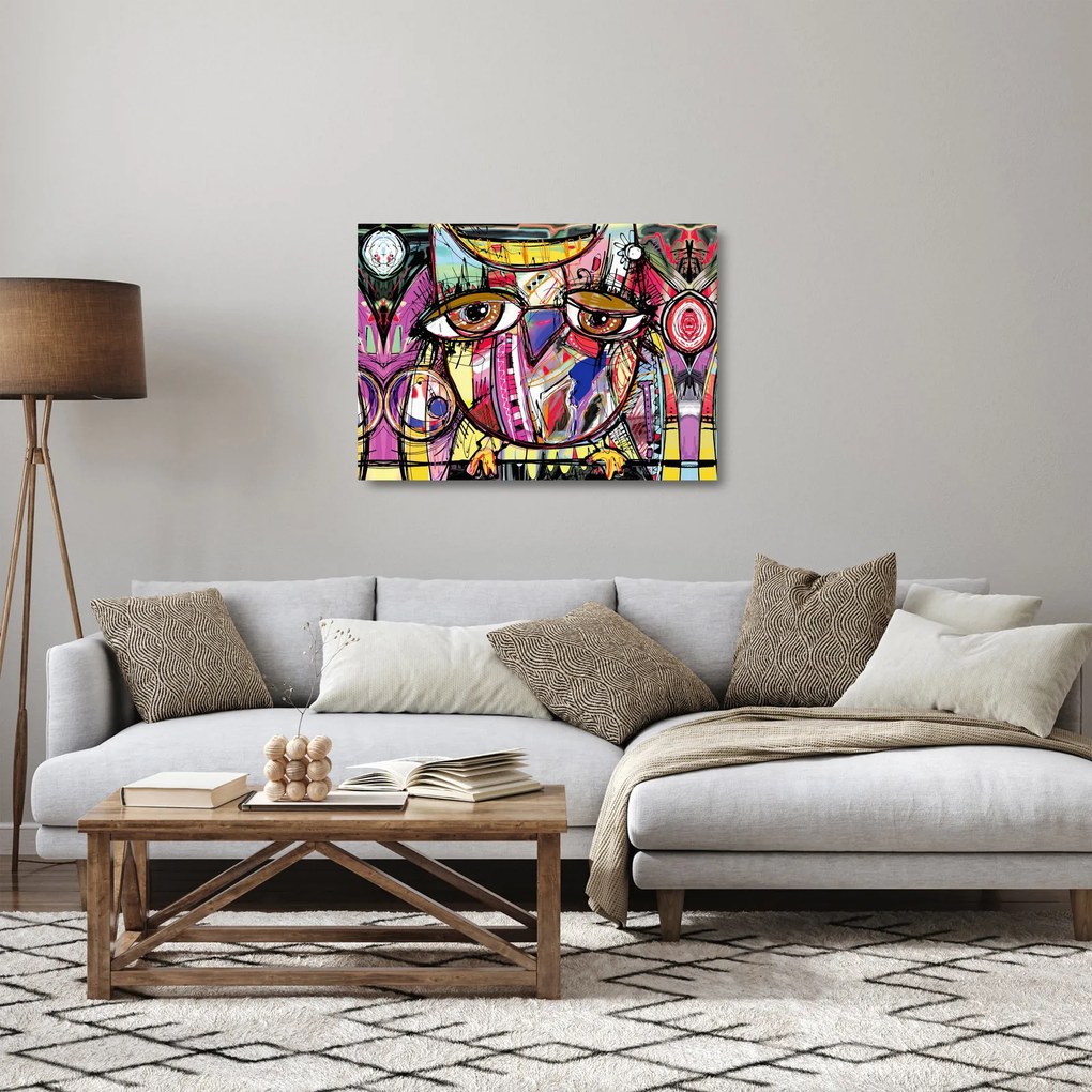 Sklenený obraz - Street art - sova (70x50 cm)