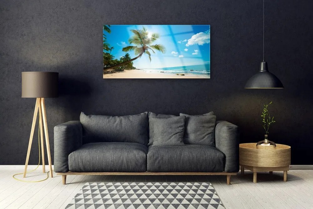 Skleneny obraz Palma strom pláž krajina 120x60 cm