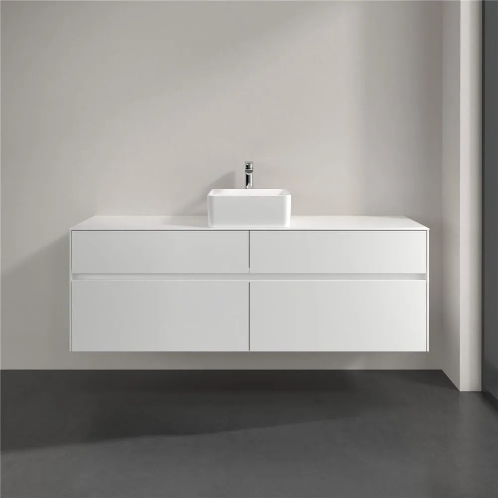 VILLEROY &amp; BOCH Collaro závesná skrinka pod umývadlo na dosku (umývadlo v strede), 4 zásuvky, s LED osvetlením, 1600 x 500 x 548 mm, Glossy White, C049B0DH