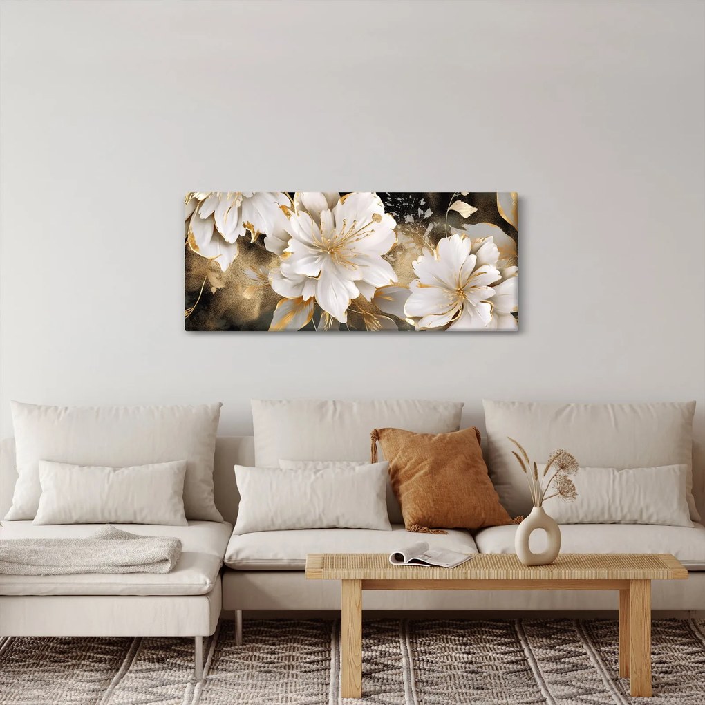 Obraz - Kvety v zlate (120x50 cm)
