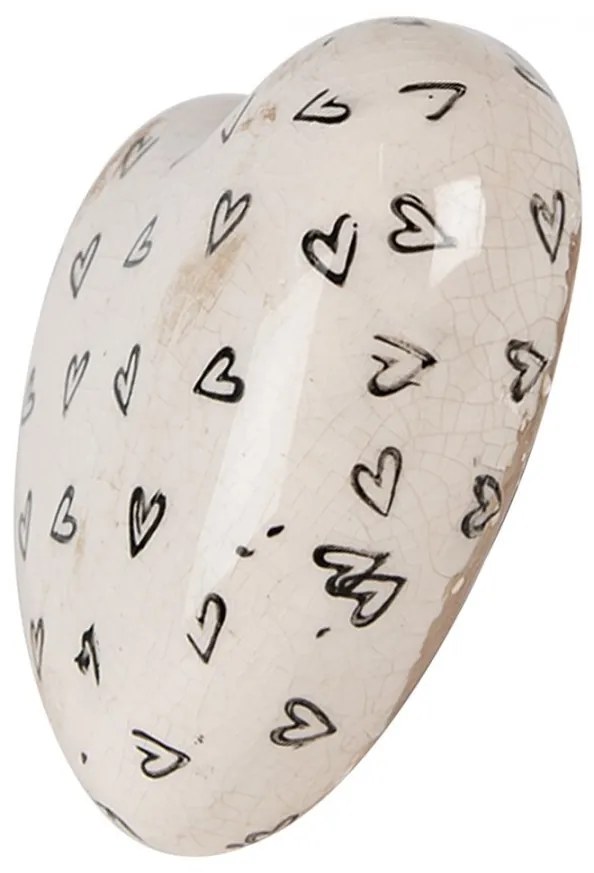 Béžová keramická dekoračná guľa so srdiečkami Hearti - Ø 12*12 cm