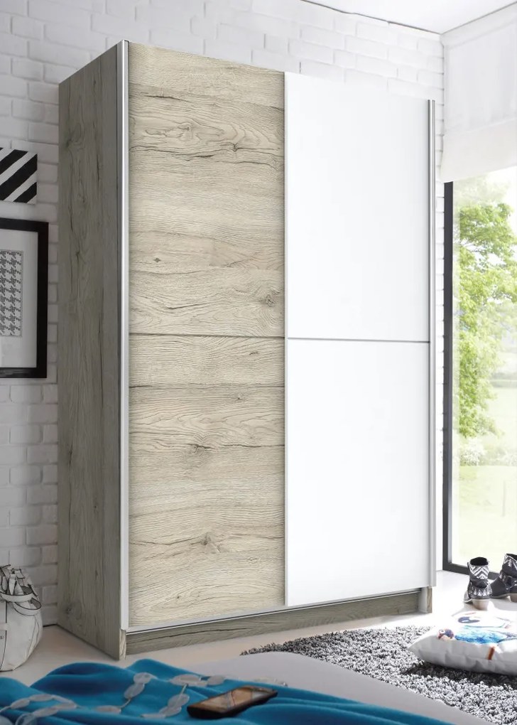 Šatníková skriňa Heimo, 125 cm, dub san remo/biela