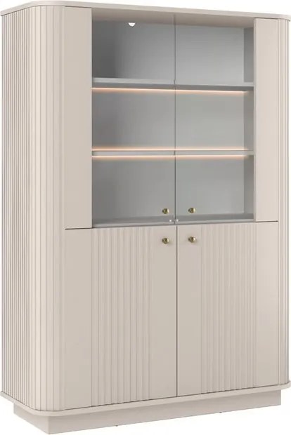 Vitrína Vesper 103 cm štvordverová na sokli - kašmír / zlaté úchytky