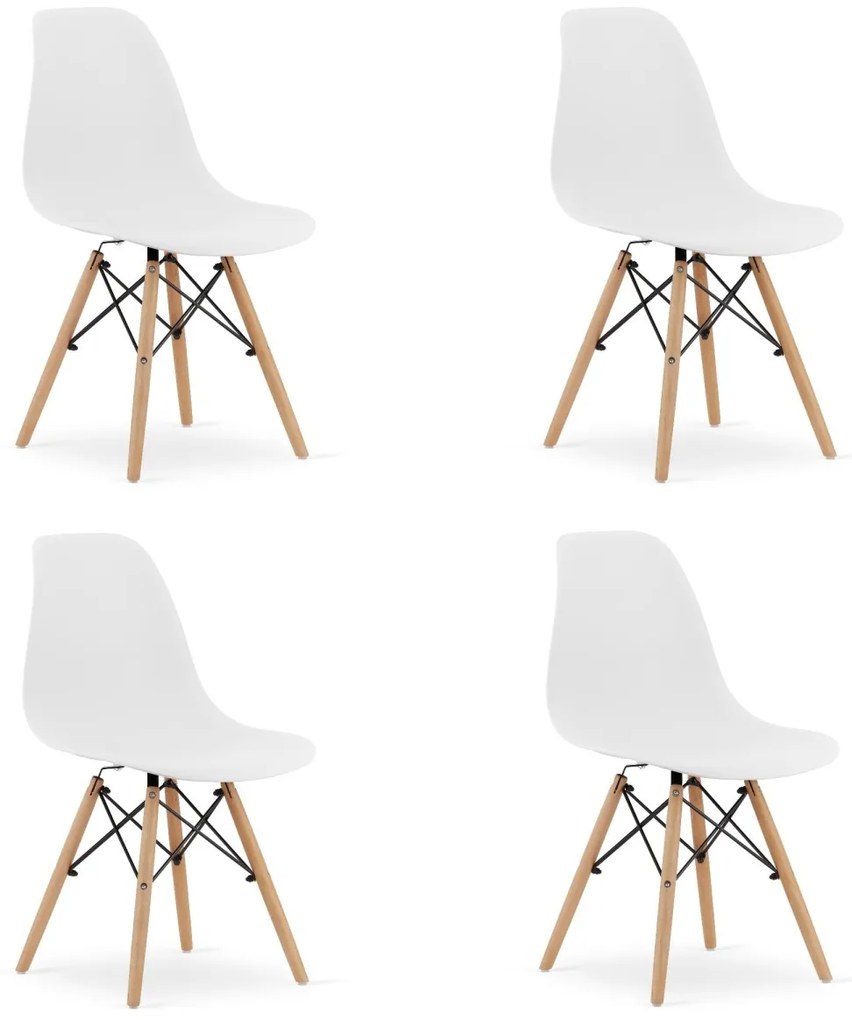 Set 4 stoličiek OSAKA biele / prírodné nohy