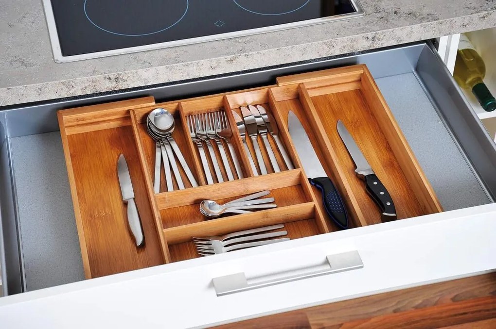 Zeller Present Nastaviteľný organizér do zásuvky, príborník – KESPER bambusový 35 – 58 x 43 cm