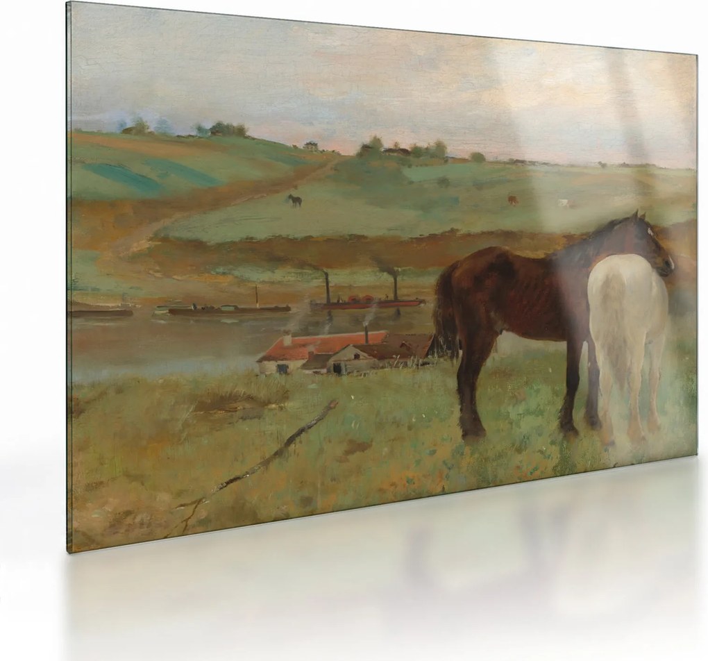 Sklenený obraz - Edgar Degas, Horses in a Meadow, reprodukcia (70x50 cm)