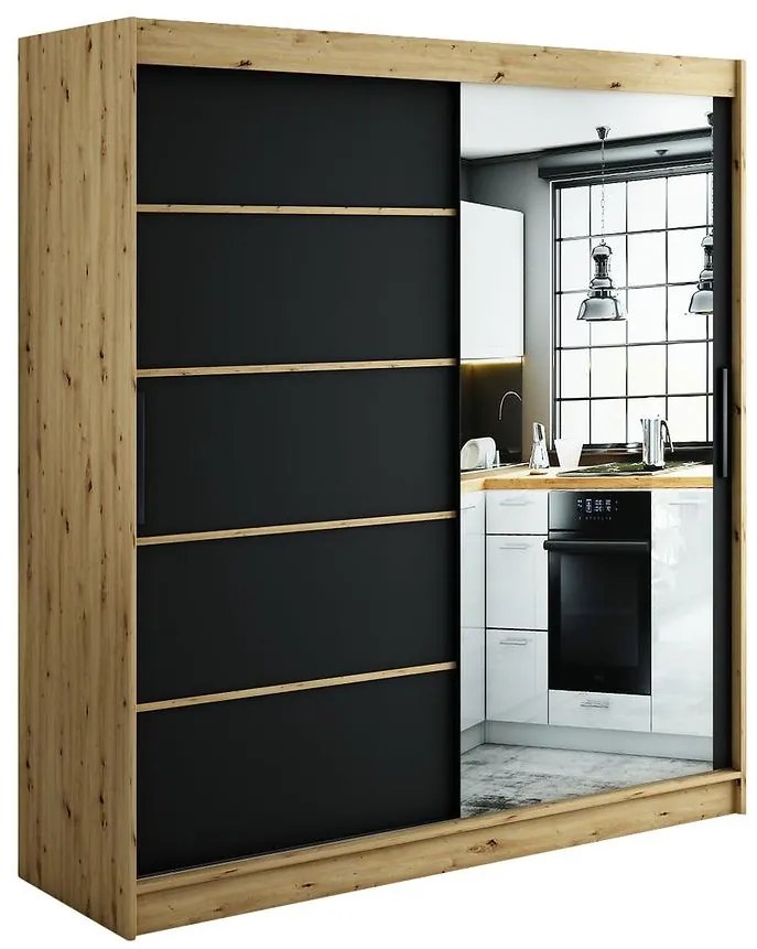 Skriňa Halifax V2 200 Dub Artisan/čierna/Zrkadlo