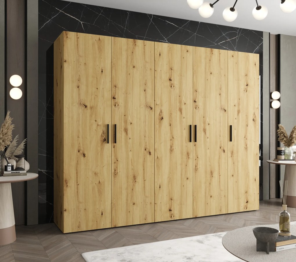 Šatníková skriňa 250 cm Borry 1 (dub artisan + čierna). Akcia -20%. Vlastná spoľahlivá doprava až k Vám domov. 1125778