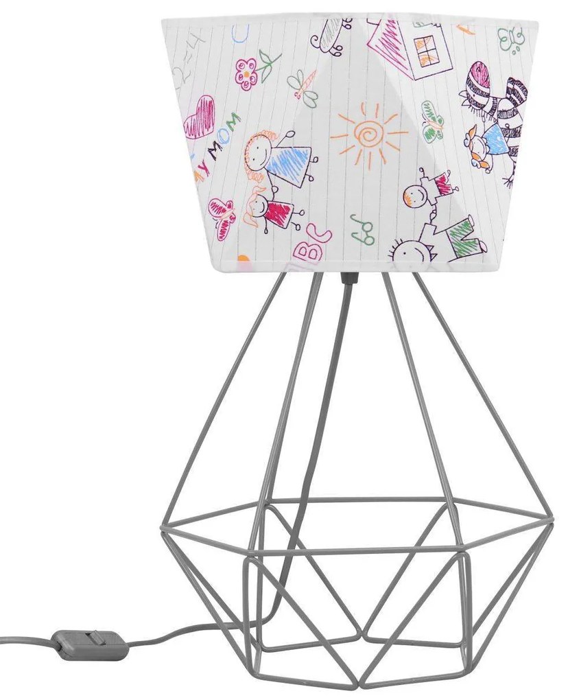 Detská stolná lampa Diamond, 1x biele textilné tienidlo so vzorom, d