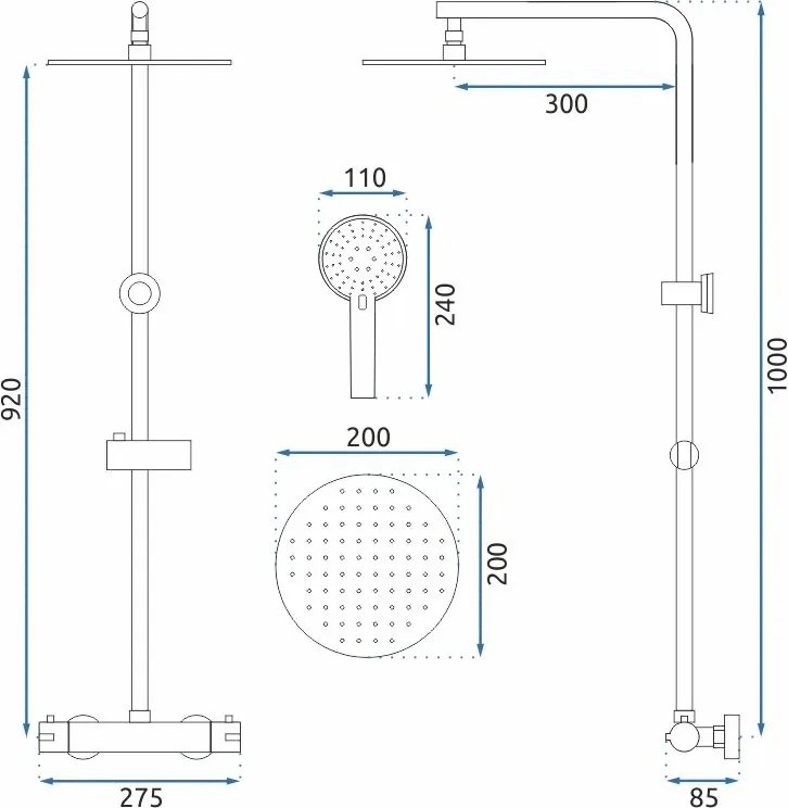 Rea Bliss, termostatická sprchová sada s hornou dažďovou sprchou, chrómová, REA-P8805