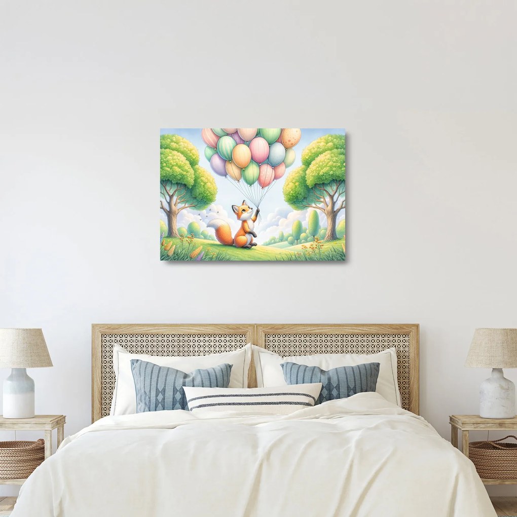 Sklenený obraz – Šťastná líška (70x50 cm)