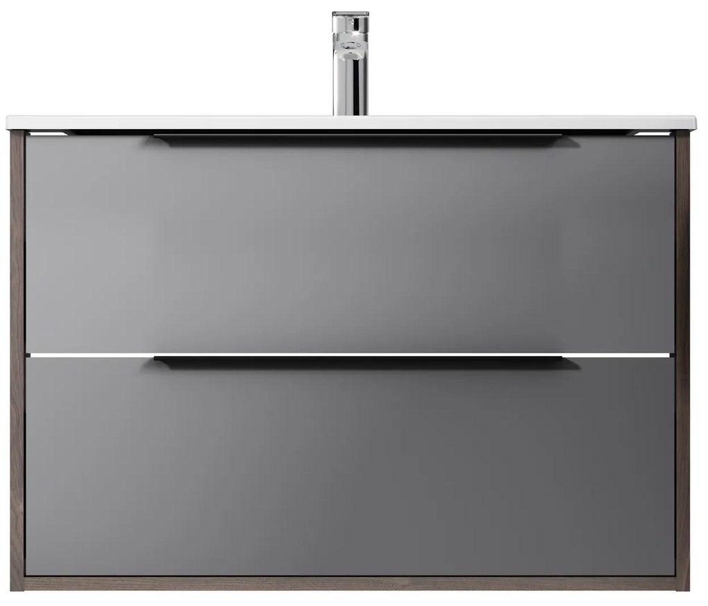 Skrinka s umývadlom 80 AM.PM Flash MNAFHX0802GM závesná, 2 zásuvky, matný grafitový