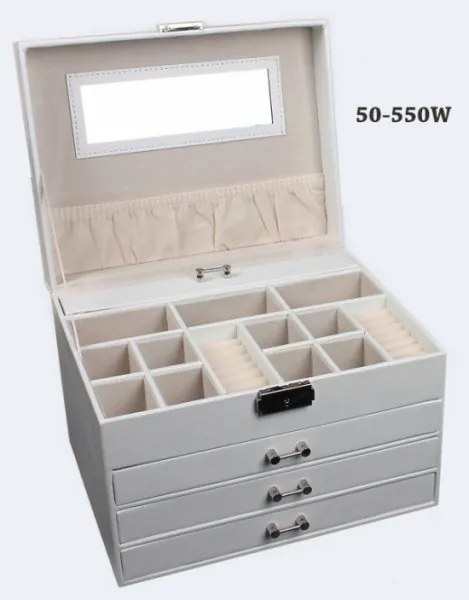 Luxusná kožená šperkovnica štvorpodlažná biela , 50550 W