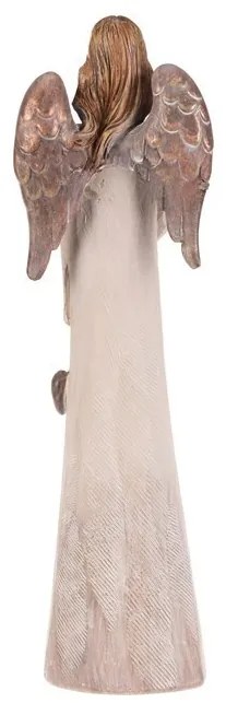 Polyresinový Anjel so srdcom 20 cm, béžovo-medená