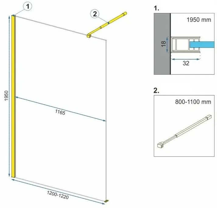 Rea Aero, sprchová zástena Walk-in 120x195 cm, 8mm číre sklo, zlatá matná profil, REA-K4702