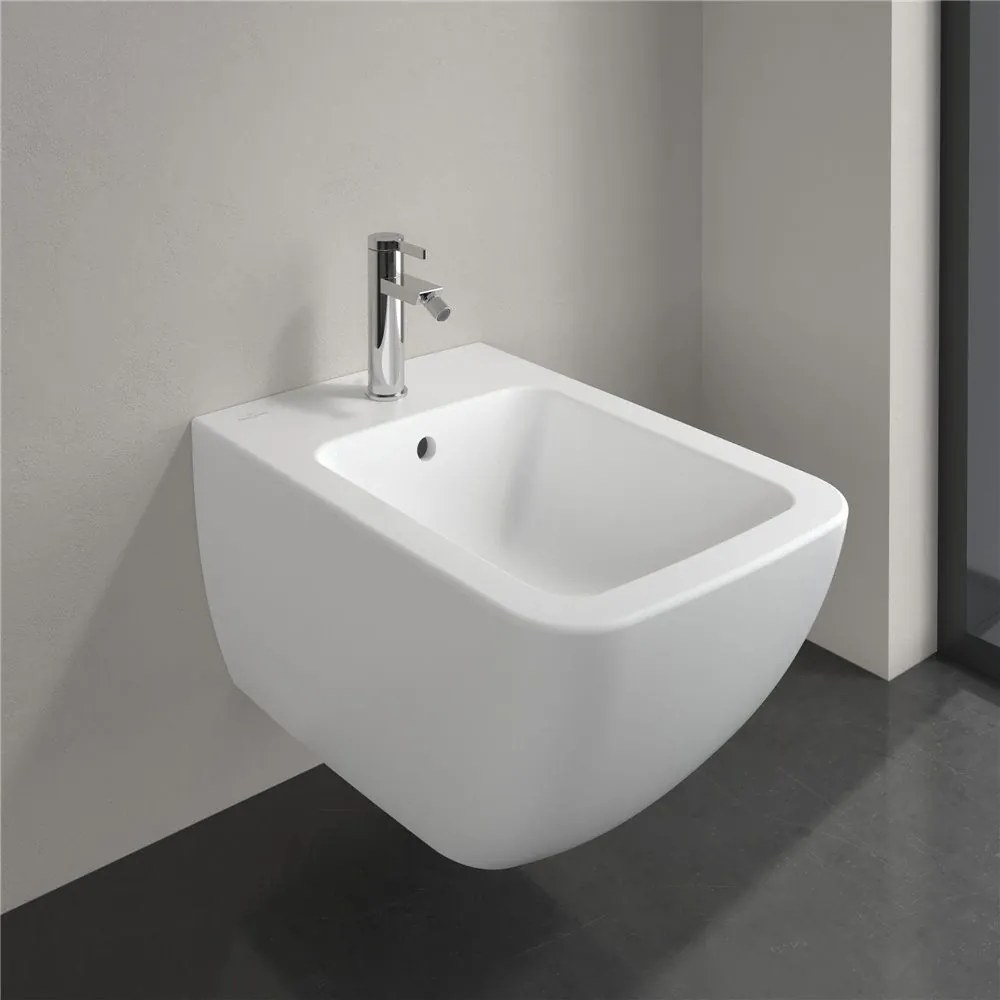 VILLEROY &amp; BOCH Venticello závesný bidet s otvorom, s prepadom, 375 x 560 mm, Stone White, s povrchom CeramicPlus, 441100RW