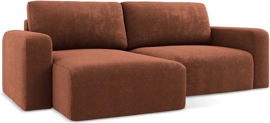 Ženilková rozkladacia/s úložným priestorom rohová pohovka v terakotovej farbe (ľavý roh/s leňoškou) Kona – Makamii