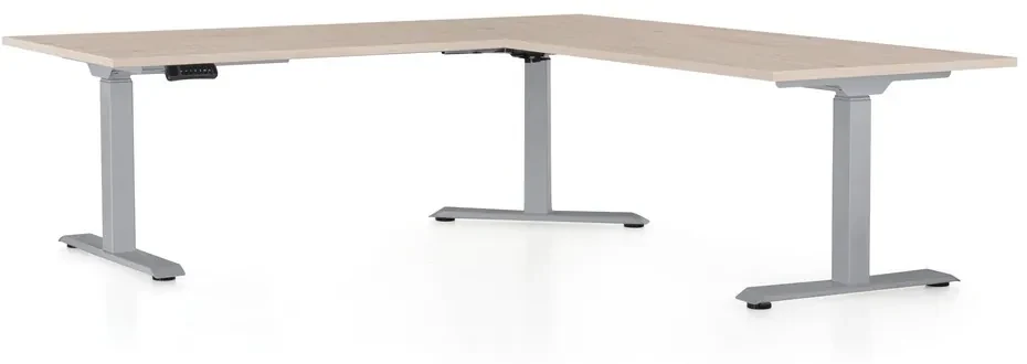 Výškovo nastaviteľný stôl OfficeTech Angle, 180 x 200 cm, sivá podnož, dub