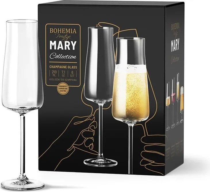 BOHEMIA PRESTIGE MARY POHÁR NA ŠAMPANSKÉ 210ML SADA 6KS