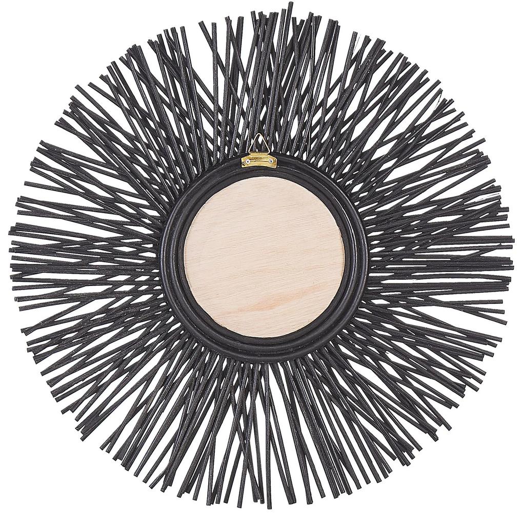 Nástenné ratanové zrkadlo ⌀ 60 cm čierne KALASIN Beliani